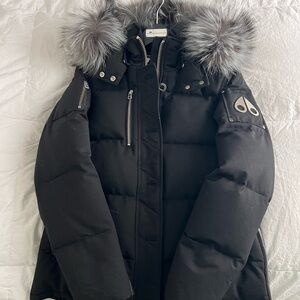 Moose Knuckles Black Jacket with Fur Trim